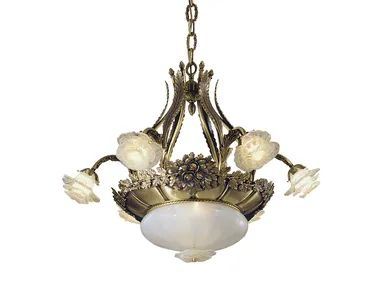 ROSE 701/6+2 - Antique Brass chandelier with glass _ Possoni Illuminazione